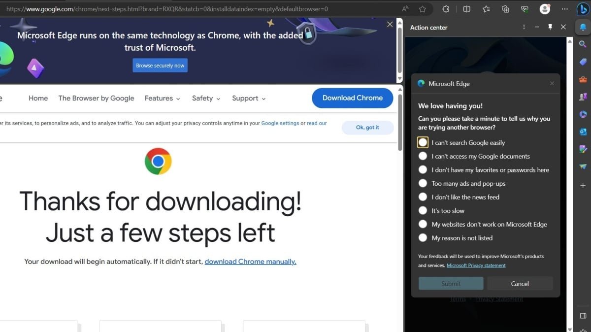 Google Chrome users questioned by Microsoft Edge on their preference