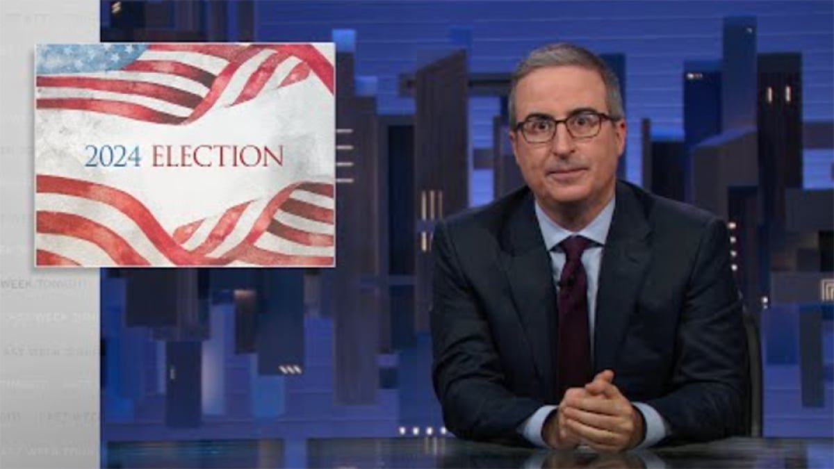 John Oliver presents his closing remarks before election day