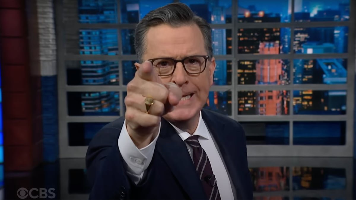 Stephen Colbert reacts to Trump’s FBI nominee’s statement about targeting media personnel.