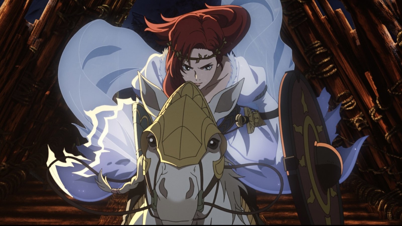 H&eacute;ra rides a horse in "The Lord of the Rings: The War of the Rohirrim."