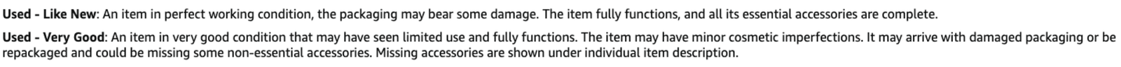text from amazon resale page about item conditions