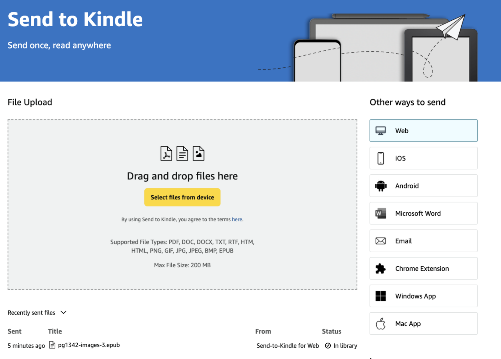 A picture of the Send to Kindle platform.