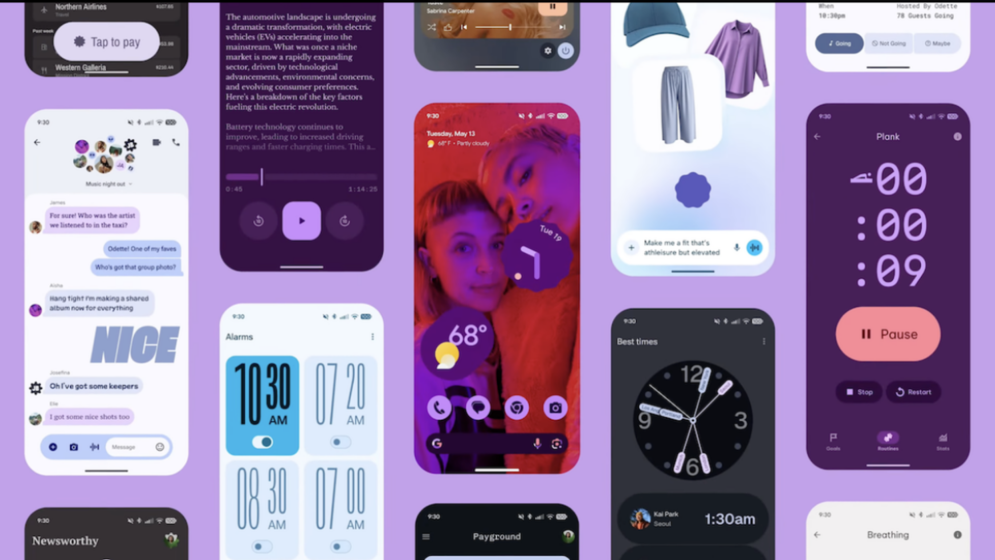 phone screens showing android 16 features