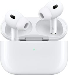 airpods pro 2 earbuds against a white background