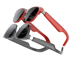 Two pairs of black and red augmented reality glasses