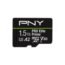 PNY 1.5TB PRO Elite Prime microSD card on a white background