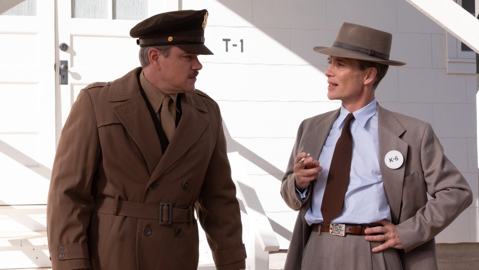 Matt Damon as General Leslie Groves and Cillian Murphy as the man himself in "Oppenheimer."