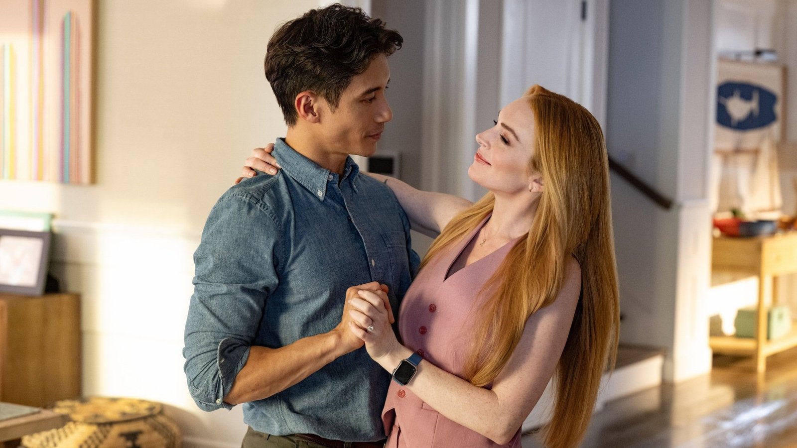 images-3-fill_-size_2000x1125-v1754344335 Manny Jacinto as Eric Davies and Lindsay Lohan as Anna Coleman in Disney's FREAKIER FRIDAY.