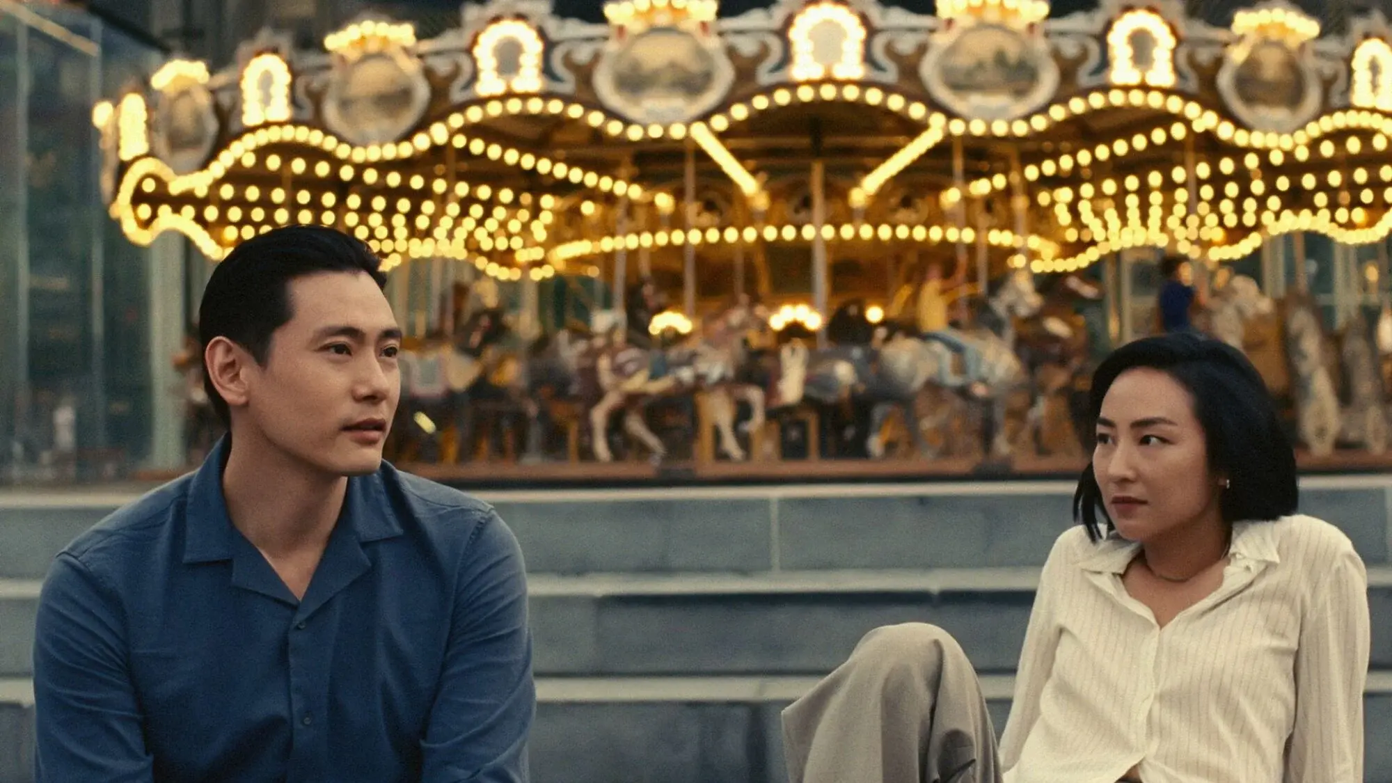 Greta Lee and Teo Yoo play long-lost sweethearts in "Past Lives."