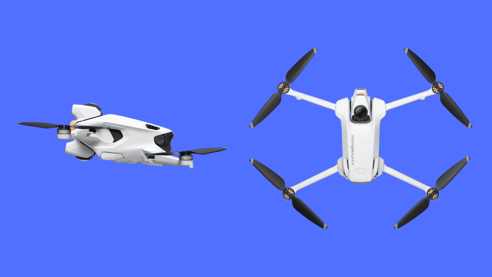 Various angles of the Antigravity A1 drone, highlighting its innovative features.