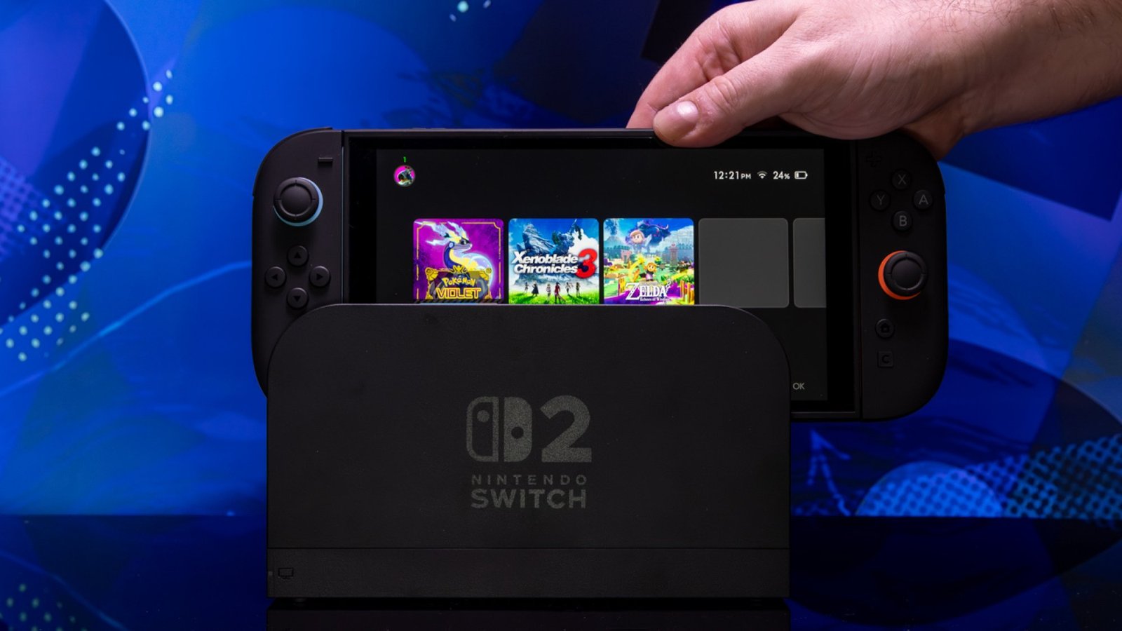 A Nintendo Switch 2 being put into the dock