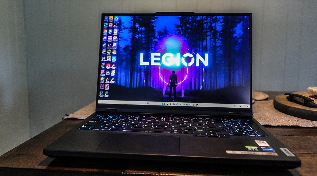 A Lenovo Legion Pro 5i laptop on a dining table